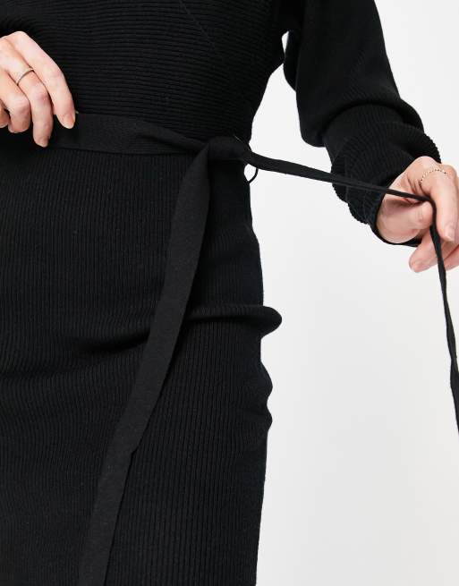 Vero Moda wrap front knit mini dress in black