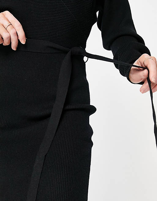 Vero Moda wrap front knitted mini dress in black