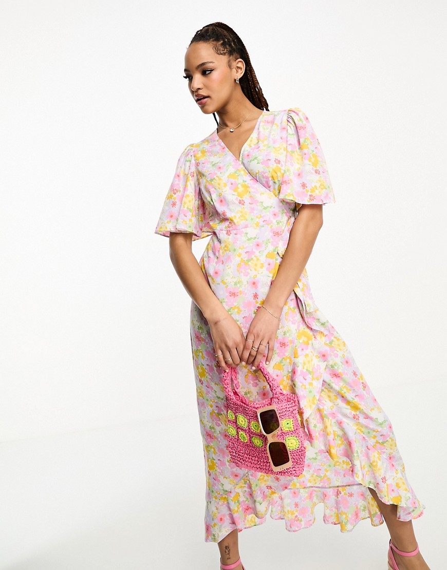 Vero Moda Wrap Front Maxi Tea Dress In Pink Floral
