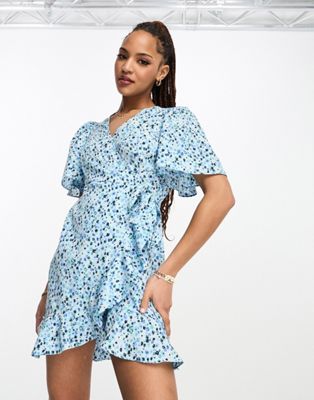 Vero Moda Wrap Mini Dress In Blue Florals ModeSens