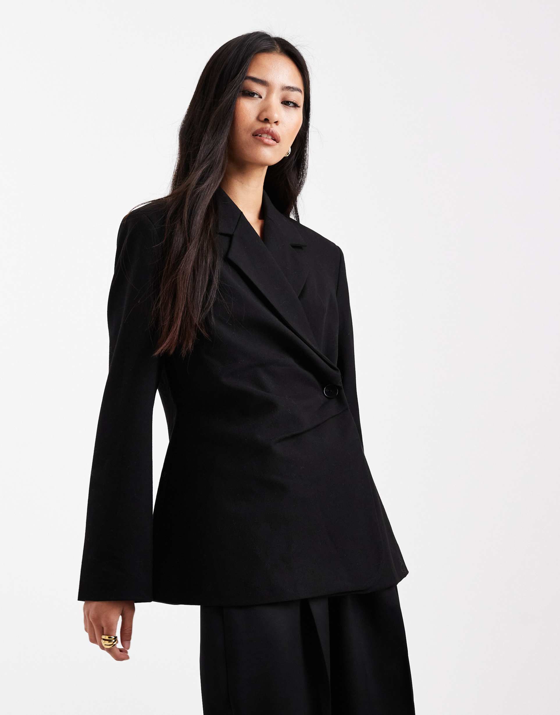 vero moda wrap front tailored blazer in black