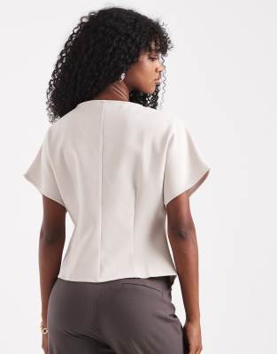 Vero Moda Wrap Front Top With Hammered Metal Button Detail In White