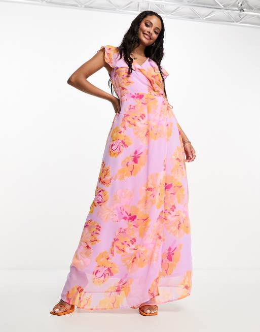 Vero Moda wrap maxi dress in lilac and orange florals