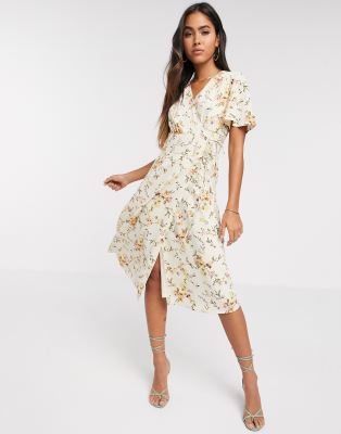 cream floral wrap dress