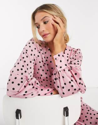 vero moda polka dot midi dress with volume sleeve