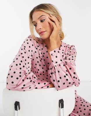 vero moda polka dot midi dress with volume sleeve