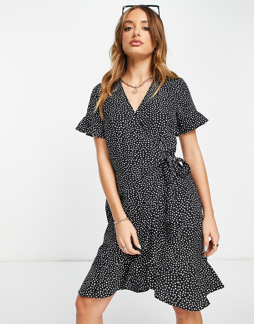 Vero Moda Wrap Mini Dress In Black And White Spot-multi | ModeSens