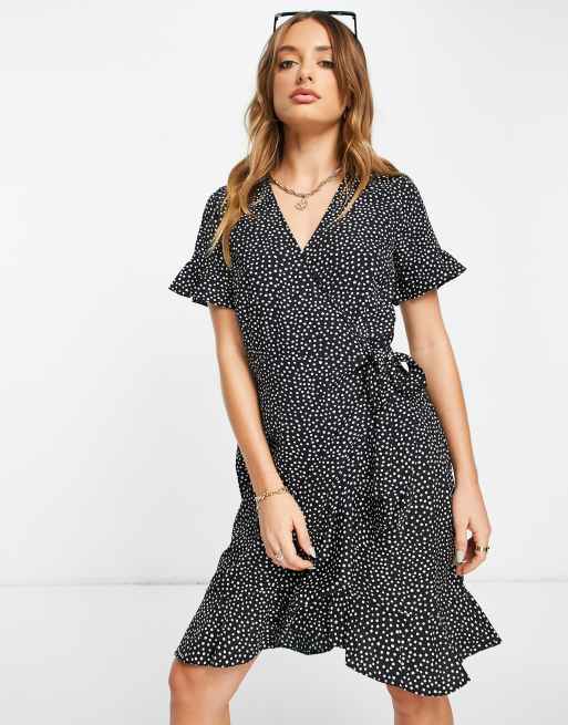 Black and white on sale spotted wrap dress