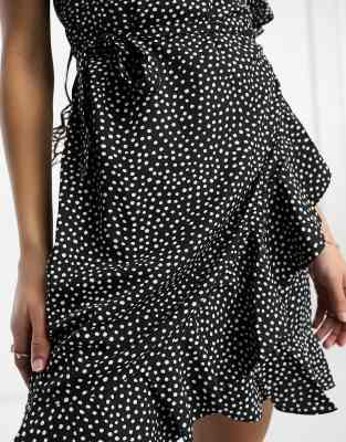 Vero Moda wrap mini dress in black dot print | ASOS