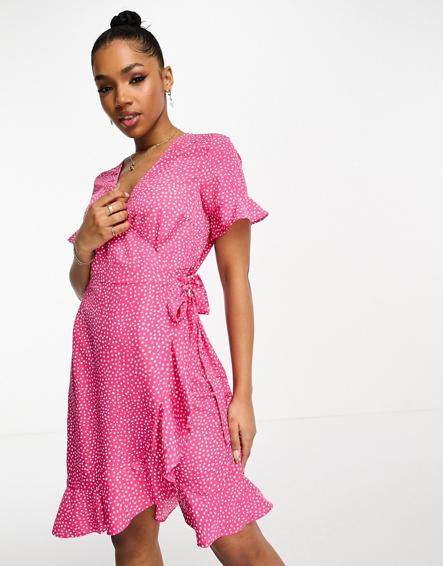 Vero Moda wrap mini dress in pink spot print