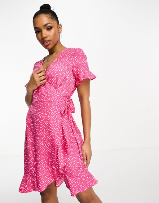 Vero Moda wrap mini dress pink spot print | ASOS