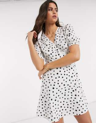 polka dot wrap dress white