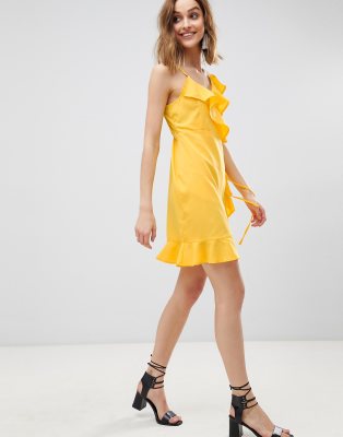 yellow wrap mini dress