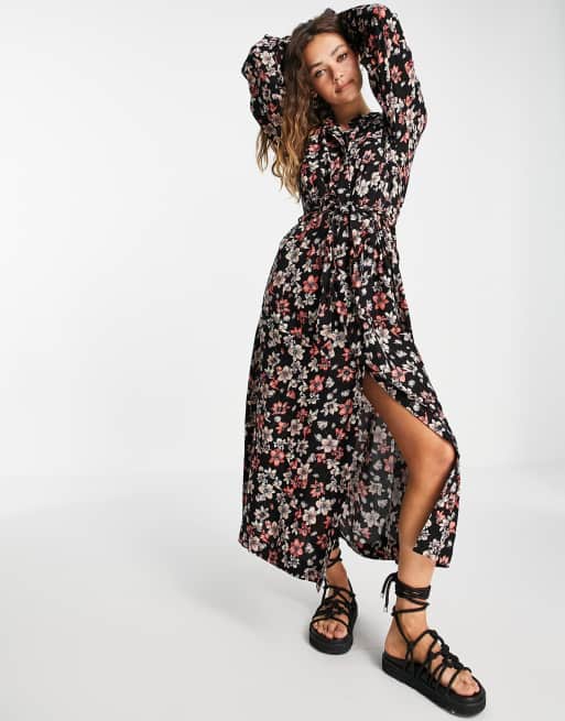 Vero Moda – Wzorzysta sukienka midi z długimi rękawami