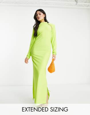 Vero Moda X Joann Van Den Herik Detachable Sleeve Racer Neck Maxi Dress In Lime Popsicle-green