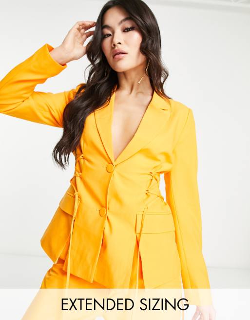 Vero Moda x Joann Van Der Herik – Dopasowana gorsetowa marynarka w pomarańczowym kolorze, część zestawu