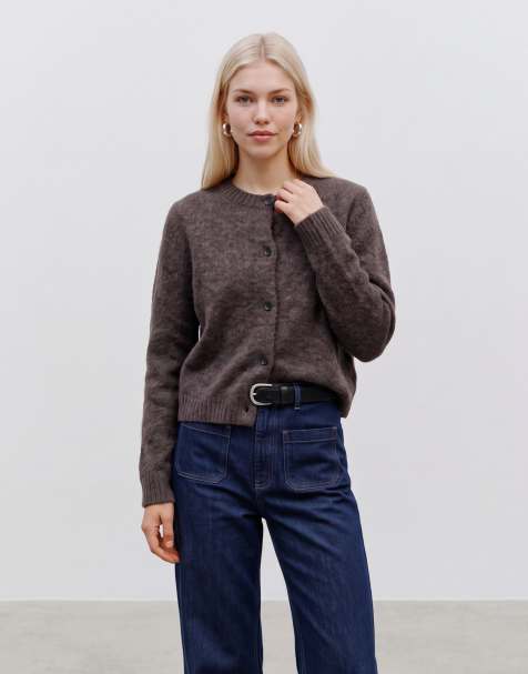 Vero Moda zachte fluffy gebreide cardigan met ronde hals in chocoladebruin gemêleerd - view 1