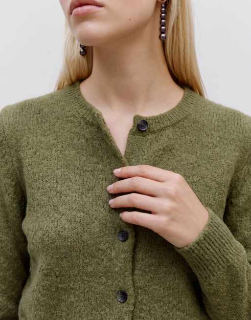 Vero Moda zachte fluffy gebreide cardigan met ronde hals in mosgroen, 4 van 4