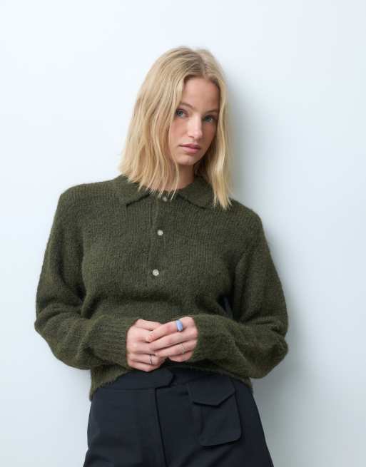 Vero Moda zachte gebreide coltrui in donkergroen gemêleerd, 4 van 4