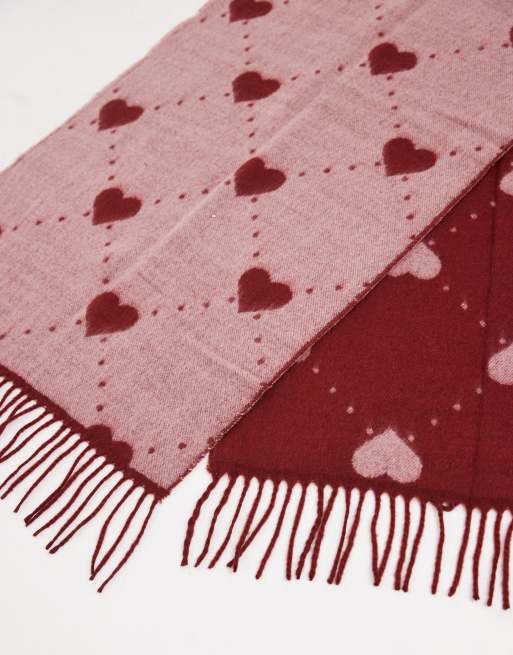 Vero Moda - Zachte jacquard sjaal met hartenprint en kwastjes in rood, 2 van 3