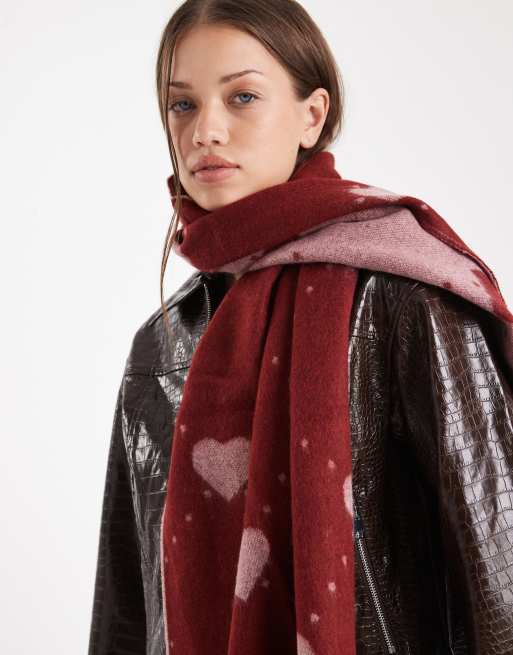 Vero Moda - Zachte jacquard sjaal met hartenprint en kwastjes in rood, 3 van 3