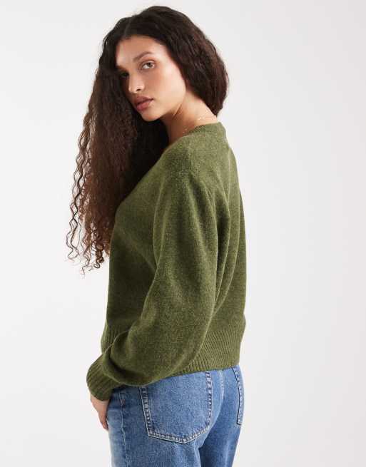 Vero Moda - Zachte oversized trui met V-hals in gemêleerd groen, 4 van 4