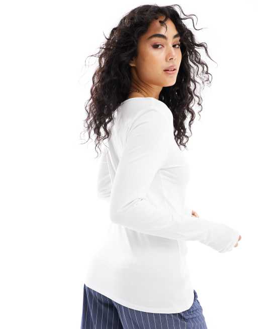 Vero Moda - Zachte top met lage ronde hals en lange mouwen in wit, 4 van 4