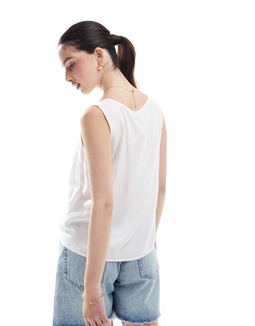 Vero Moda – Zapinany na guziki biały top bez rękawów, 3 z 4
