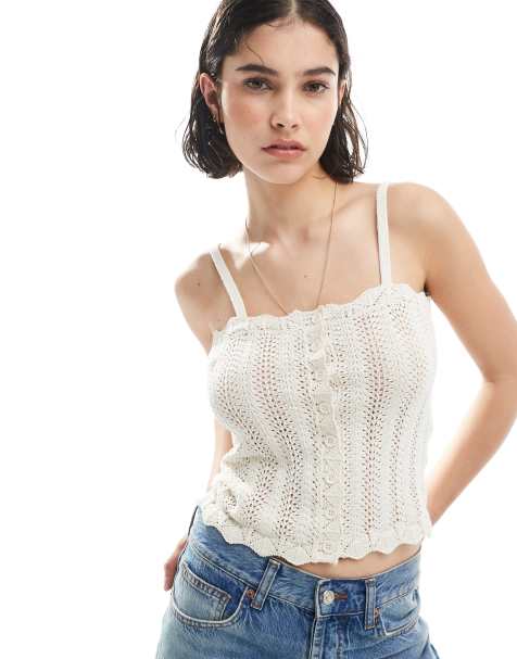 Vero Moda buttondown crochet cami top in cream