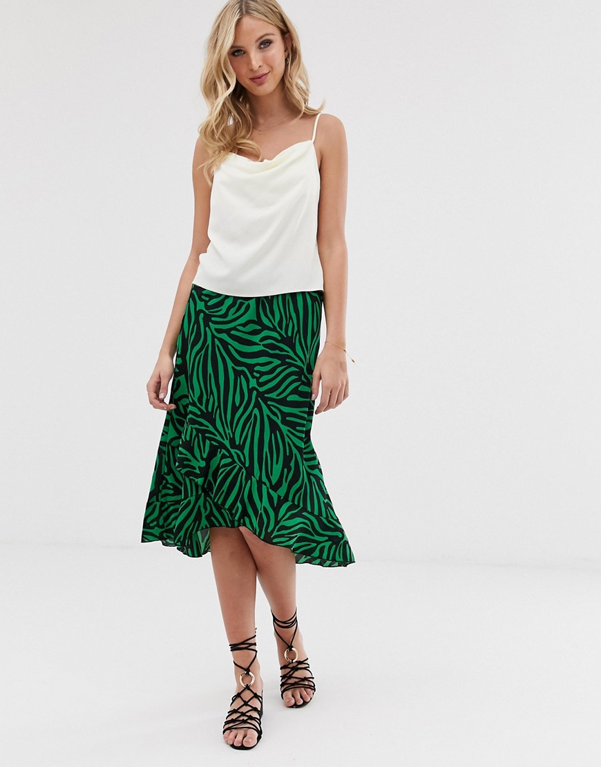 Vero Moda zebra print midi skirt-Green