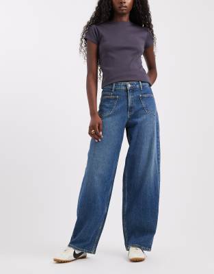 Vero Moda Zelda High Rise Barrel Leg Jeans With Pocket Detail In Blue
