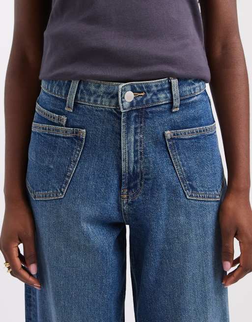 Vero Moda Zelda højtaljede barrel-leg jeans med lomme-detalje i medium blå denim, 5 af 5