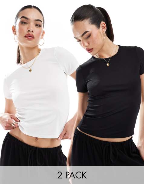 Vero Moda – Zestaw 2 przylegających prążkowanych T-shirtów w kolorach czarnym i białym - view 1