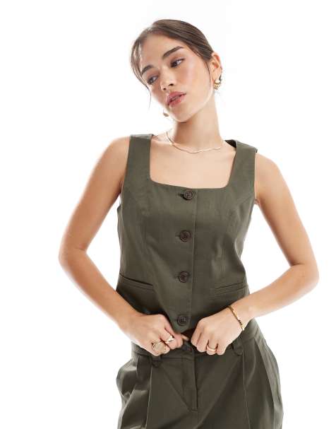 Vero Moda tailored square neck waistcoat co-ord in kalamata green