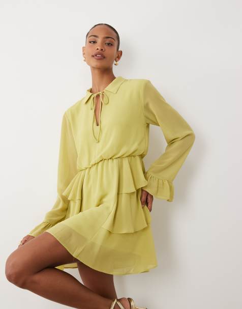Vero Moda – Zielona, marszczona sukienka mini z długimi rękawami - view 1
