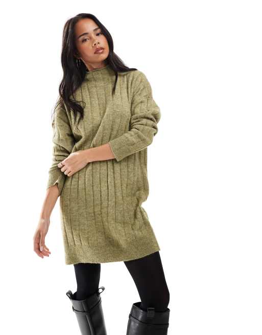 Vero Moda – Zielona melanżowa sukienka mini oversize z prążkowanej dzianiny