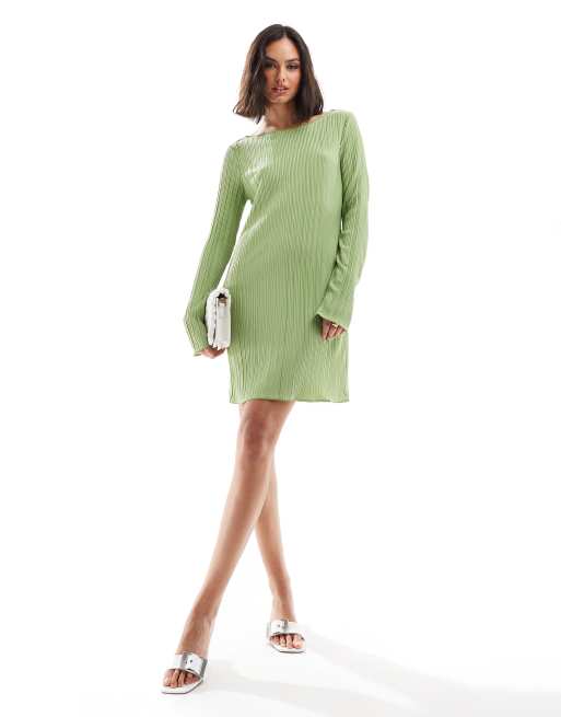 Vero Moda – Zielona, plisowana sukienka mini z rozkloszowanymi rękawami