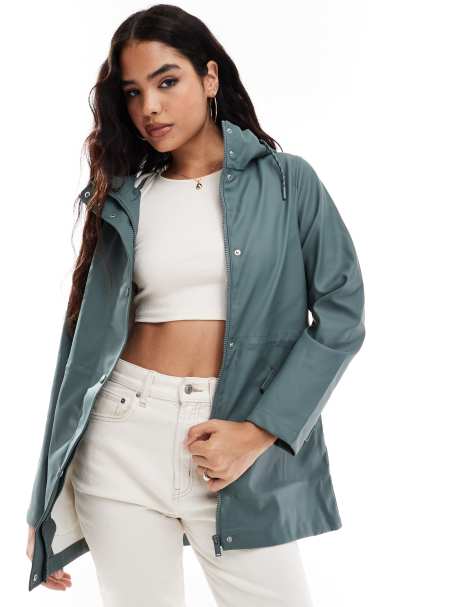 Vero Moda – Zielona powlekana kurtka przeciwdeszczowa z kapturem - view 1