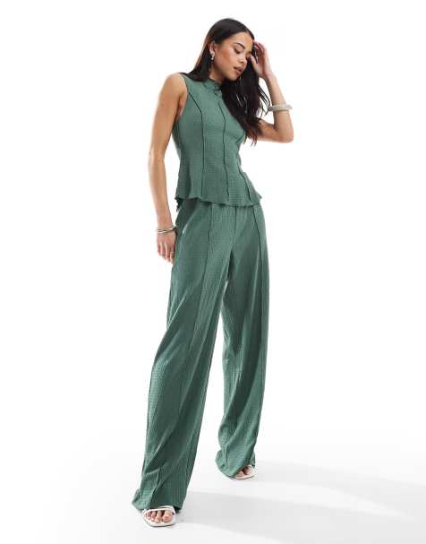 Vero Moda textured jersey seam front trouser co-ord in pine green