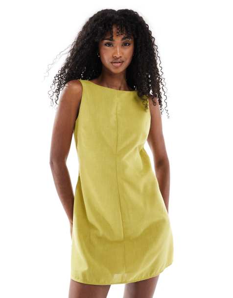 Vero Moda tailored open back mini dress in chartreuse