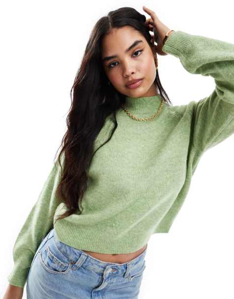 Vero Moda – Zielony melanżowy sweter o luźnym kroju z półgolfem - view 1