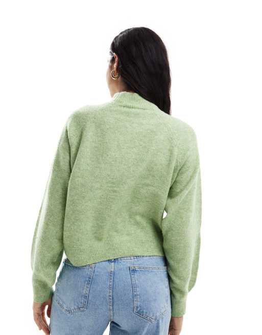 Vero Moda – Zielony melanżowy sweter o luźnym kroju z półgolfem, 2 z 4