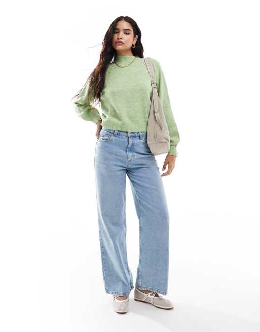 Vero Moda – Zielony melanżowy sweter o luźnym kroju z półgolfem, 3 z 4