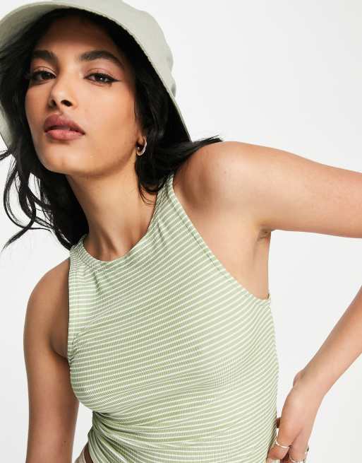Vero Moda – Zielony podkoszulek o fasonie bokserki w paski