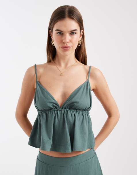 Vero Moda – Zielony top na ramiączkach z domieszką lnu, część zestawu - view 1