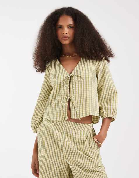 Vero Moda – Zielony wiązany z przodu top w kratkę vichy, część zestawu - view 1