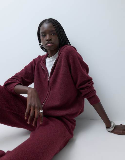 Vero Moda knit hooded set in burgundy melange, 2 of 3