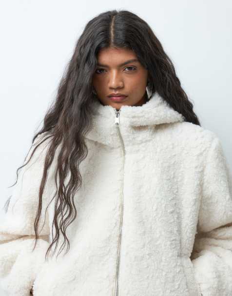 Vero Moda zip thru hooded teddy jacket in white - view 1
