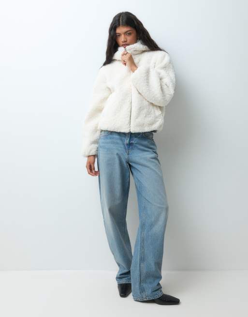 Vero Moda zip thru hooded teddy jacket in white, 2 of 5