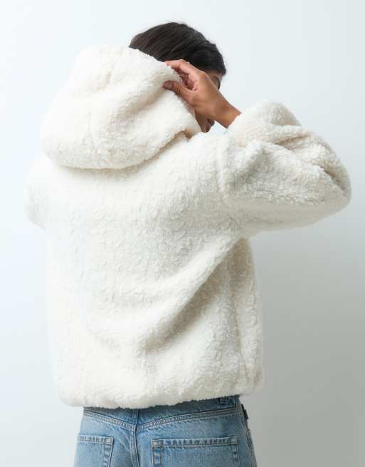 Vero Moda zip thru hooded teddy jacket in white, 3 of 5